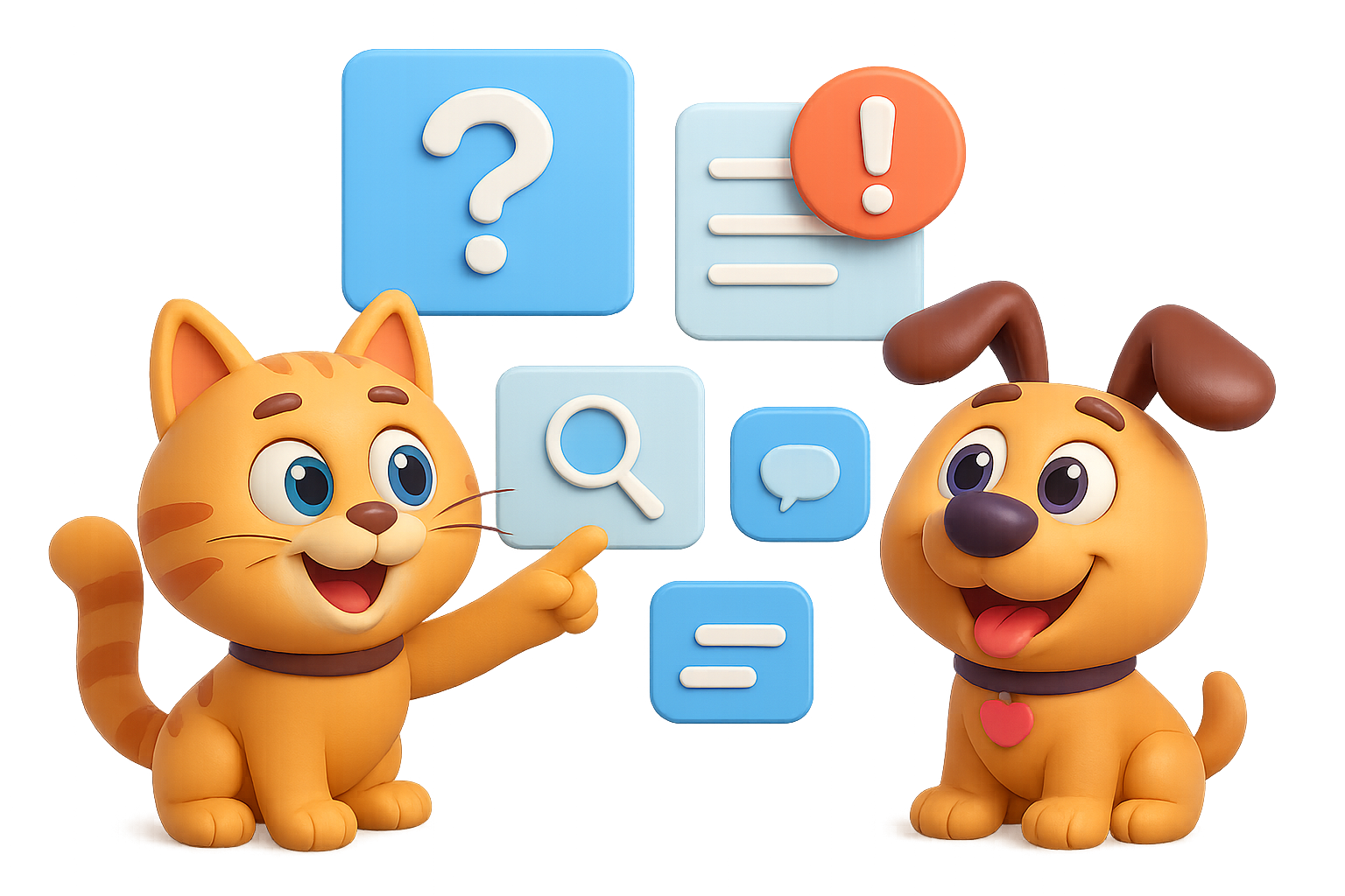 Petkey mascots with FAQ help and question icons